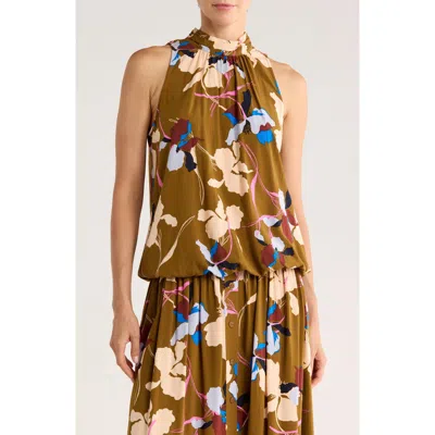 Daniel Rainn Mock Neck Sleeveless Top In Brown