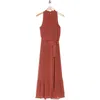 Daniel Rainn Mock Neck Tie Waist Dress