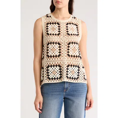 Daniel Rainn Openwork Granny Square Sweater Tank In Brown