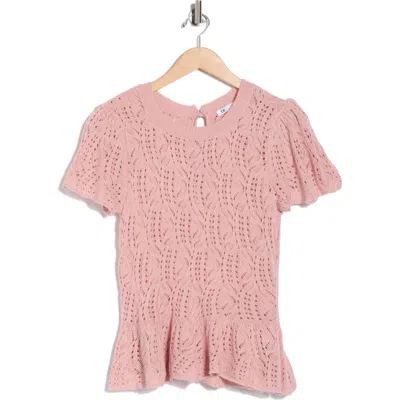 Daniel Rainn Openwork Peplum Top In Pink