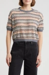 Daniel Rainn Openwork Stripe Sweater In Pink Multi