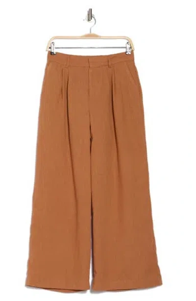 Daniel Rainn Pleated Front Wide Leg Pants In Caramel