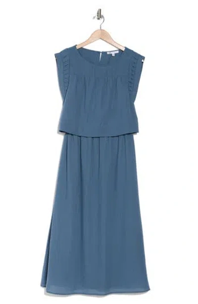 Daniel Rainn Pleated Sleeve Midi Dress In Blue Tin