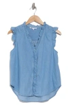 Daniel Rainn Ruffle Button-up Top In Medium Blue Wash