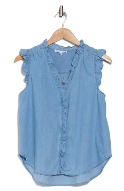 Daniel Rainn Ruffle Button-up Top In Medium Blue Wash