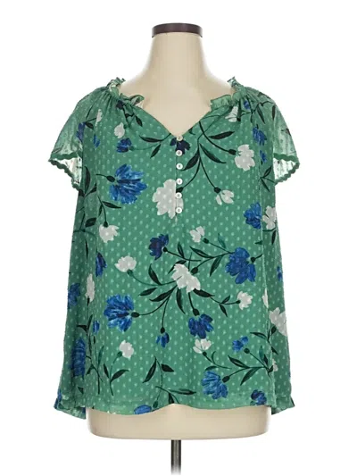 Pre-owned Daniel Rainn Short Sleeve Blouse In Green