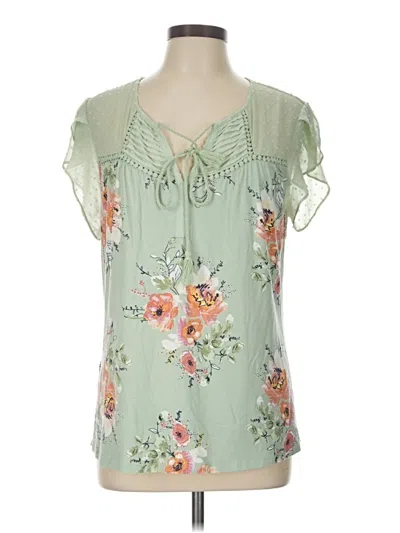 Pre-owned Daniel Rainn Short Sleeve Blouse In Green