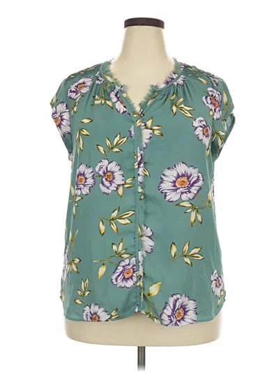 Pre-owned Daniel Rainn Short Sleeve Blouse In Teal