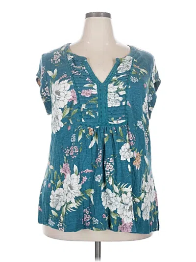 Pre-owned Daniel Rainn Short Sleeve Blouse In Teal