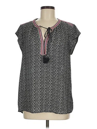 Pre-owned Daniel Rainn Short Sleeve Silk Top Black Keyhole Neckline Tops