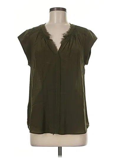 Pre-owned Daniel Rainn Short Sleeve Silk Top Green Plunge Neckline Tops