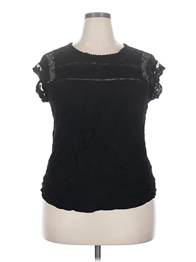 Pre-owned Daniel Rainn Short Sleeve Top Black Keyhole Neckline Tops