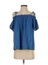 Daniel Rainn Short Sleeve Top Blue Off The Shoulder Neckline Tops In Blue