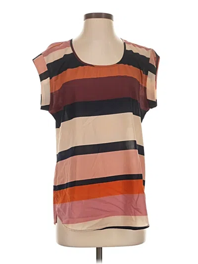 Pre-owned Daniel Rainn Short Sleeve Top Brown Stripes Pattern Scoop Neck Tops