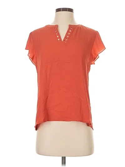 Pre-owned Daniel Rainn Short Sleeve Top Orange Keyhole Neckline Tops