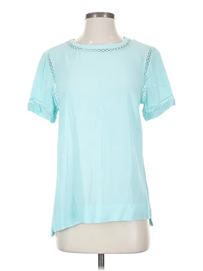 Pre-owned Daniel Rainn Short Sleeve Top Teal Keyhole Neckline Tops In Blue
