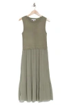 Daniel Rainn Twofer Sleeveless Mixed Media Dress In Basil