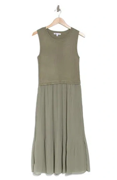 Daniel Rainn Twofer Sleeveless Mixed Media Dress In Basil