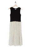 Daniel Rainn Twofer Sleeveless Mixed Media Dress In Black/antique Ivory