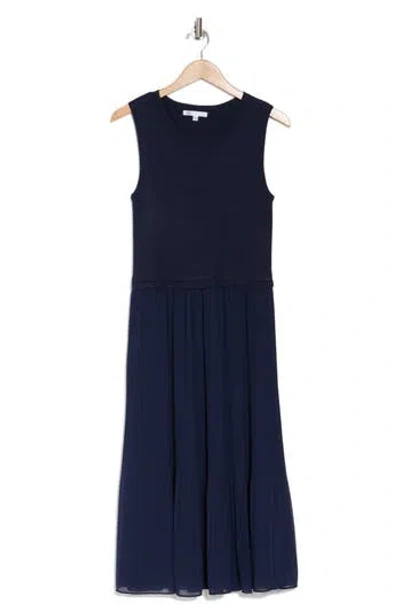Daniel Rainn Twofer Sleeveless Mixed Media Dress In Indigo