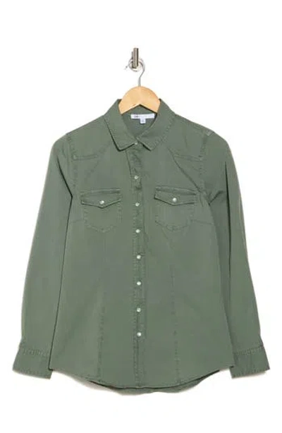 Daniel Rainn Western Long Sleeve Denim Shirt In Washed Agave Green