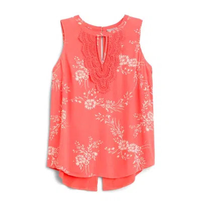Daniel Rainn Women's Floral Crochet Keyhole Sleeveless Blouse In Coral