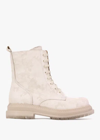 Daniel Rammie White Leather Camo Ankle Boots In White Fabric