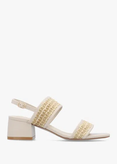 Daniel Rebecca Beige Woven Two Bar Mid-block Heel Sandals In Brown