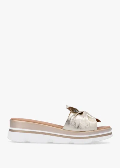 Daniel Rebow Gold Leather Knot Top Mules