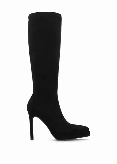 Daniel Rinny Black Suede Platform Heeled Knee Boots