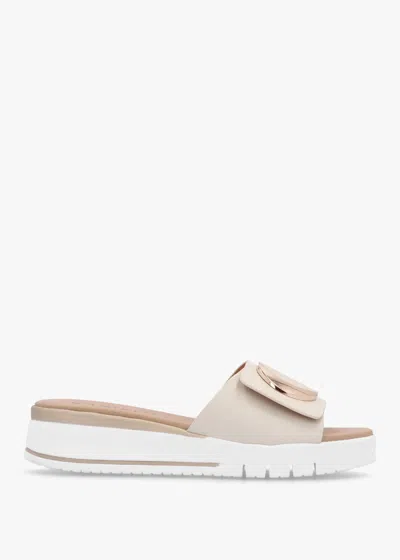 Daniel Romoon White Circle Moon Mules In Beige Leather