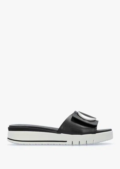 Daniel Romoon Black Circle Moon Mules In Black Leather