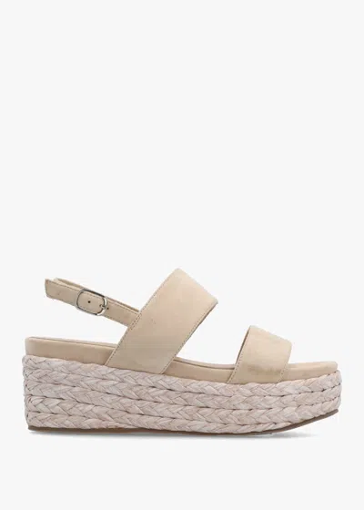 Daniel Rosalie Beige Suede Raffia Flatform Sandals In Animal Print