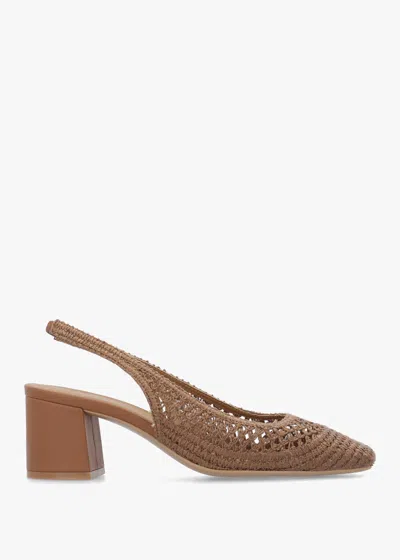 Daniel Rosie Tan Woven Sling Back Heeled Court Shoes In Multi