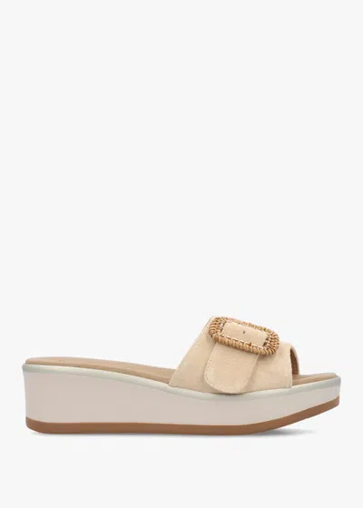 Daniel Rowhip Beige Suede Woven Buckle Flatform Mules In Transparent
