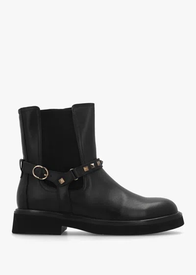 Daniel Roxanne Black Leather Studded Strap Chelsea Boots