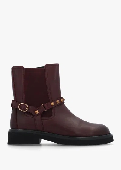 Daniel Roxanne Burgundy Leather Studded Strap Chelsea Boots