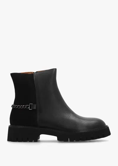 Daniel Roxie Black Leather Chunky Ankle Boots