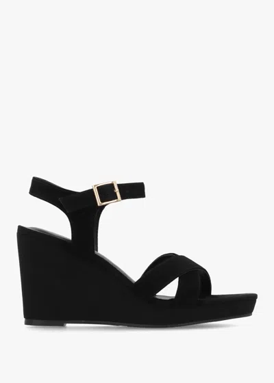 Daniel Ruth Black Suede Cross Strap Wedge Sandal In Multi