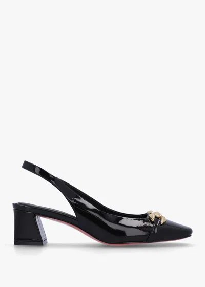 Daniel Sachay Black Patent Leather Sling Back Court Shoes