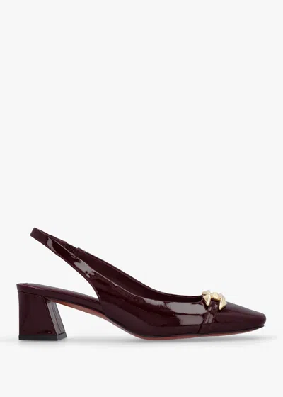 Daniel Sachay Burgundy Patent Leather Sling Back Court Shoes