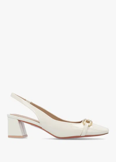 Daniel Sachay Cream Patent Leather Sling Back Court Shoes In White
