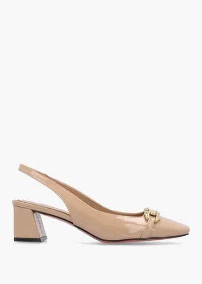 Daniel Sachay Nude Patent Leather Sling Back Court Shoes In Neutral