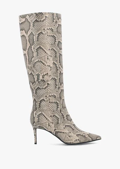 Daniel Saffia Beige Leather Reptile Slim Heel Knee Boots In Animal Print