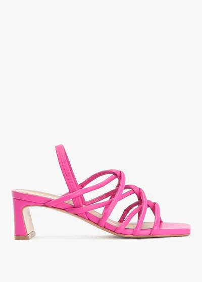 Daniel Sanuma Fuchsia Leather Mini Pillow Strap Heeled Sandals In Fuschia Leather