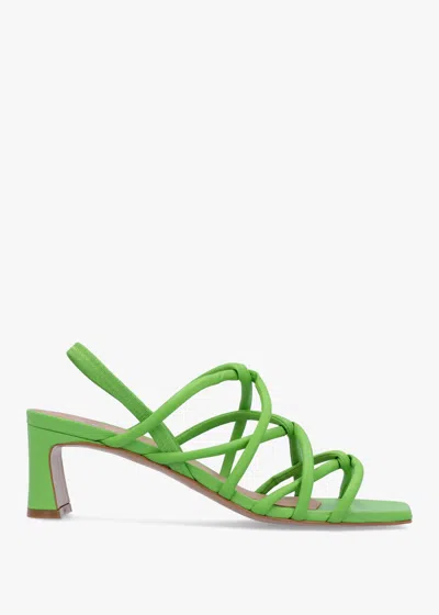 Daniel Sanuma Green Leather Mini Pillow Strap Heeled Sandals