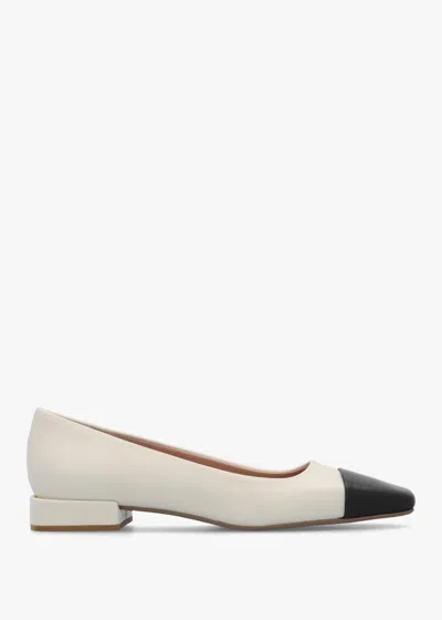 Daniel Saria White & Black Leather Toe Cap Pumps