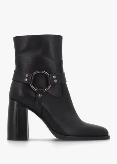 Daniel Sarny Black Leather Block Heel Ankle Boots