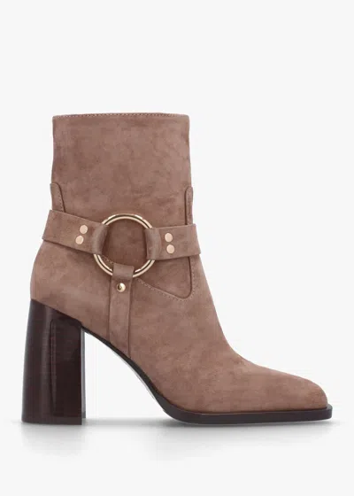 Daniel Sarny Mink Suede Block Heel Ankle Boots In Brown