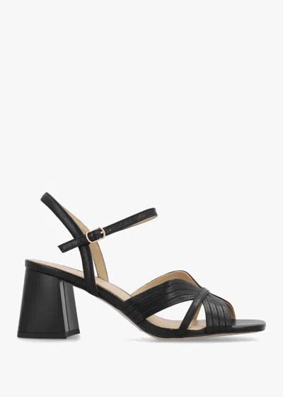 Daniel Savery Black Leather Mid-block Heel Sandals